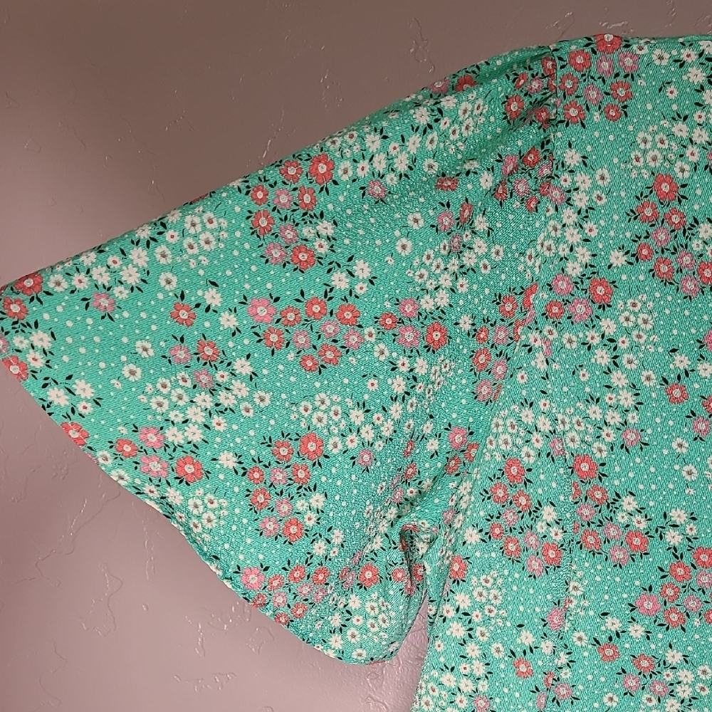 ASOS Mint‎ Green Pink Floral Midi Dress Whimsical Fairy Flowy Size 12 - Picture 5 of 12